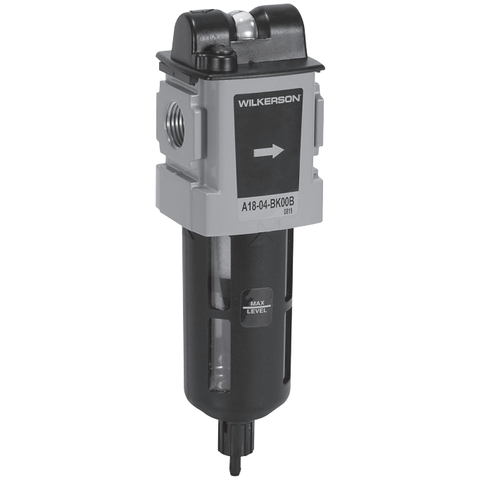 Wilkerson A18 Series Modular Afterfilter, Port Sizes 1/4, 3/8, 1/2; Flows to 67 SCFM